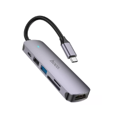 USB-концентратор HOCO HB28 6 Гнезд PD, USB3.0, USB2.0, USB HDTV. SD, Micro SD. 4К серый