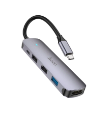 USB-концентратор HOCO HB27 5 Гнезд PD, USB3.0, 2USB2.0, HDMI, 4К серый